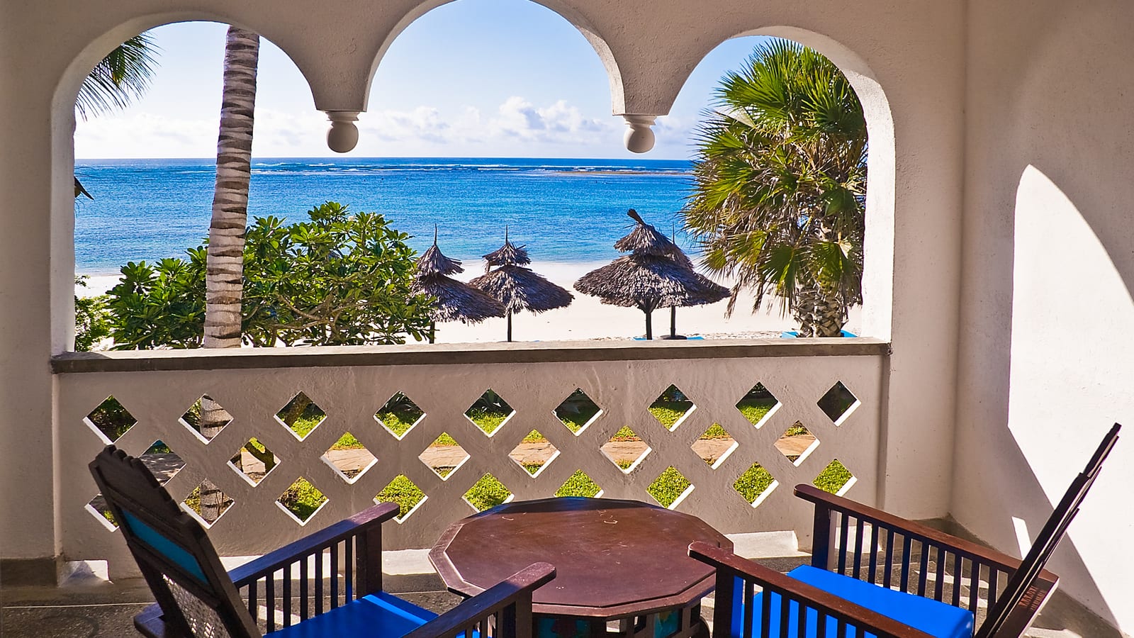 An ocean-front room balcony at Southern Palms resort.
