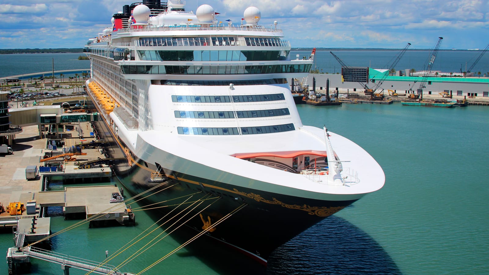 A Disney cruise ship tied up at the Disney Terminal in Port Canaveral, Florida.