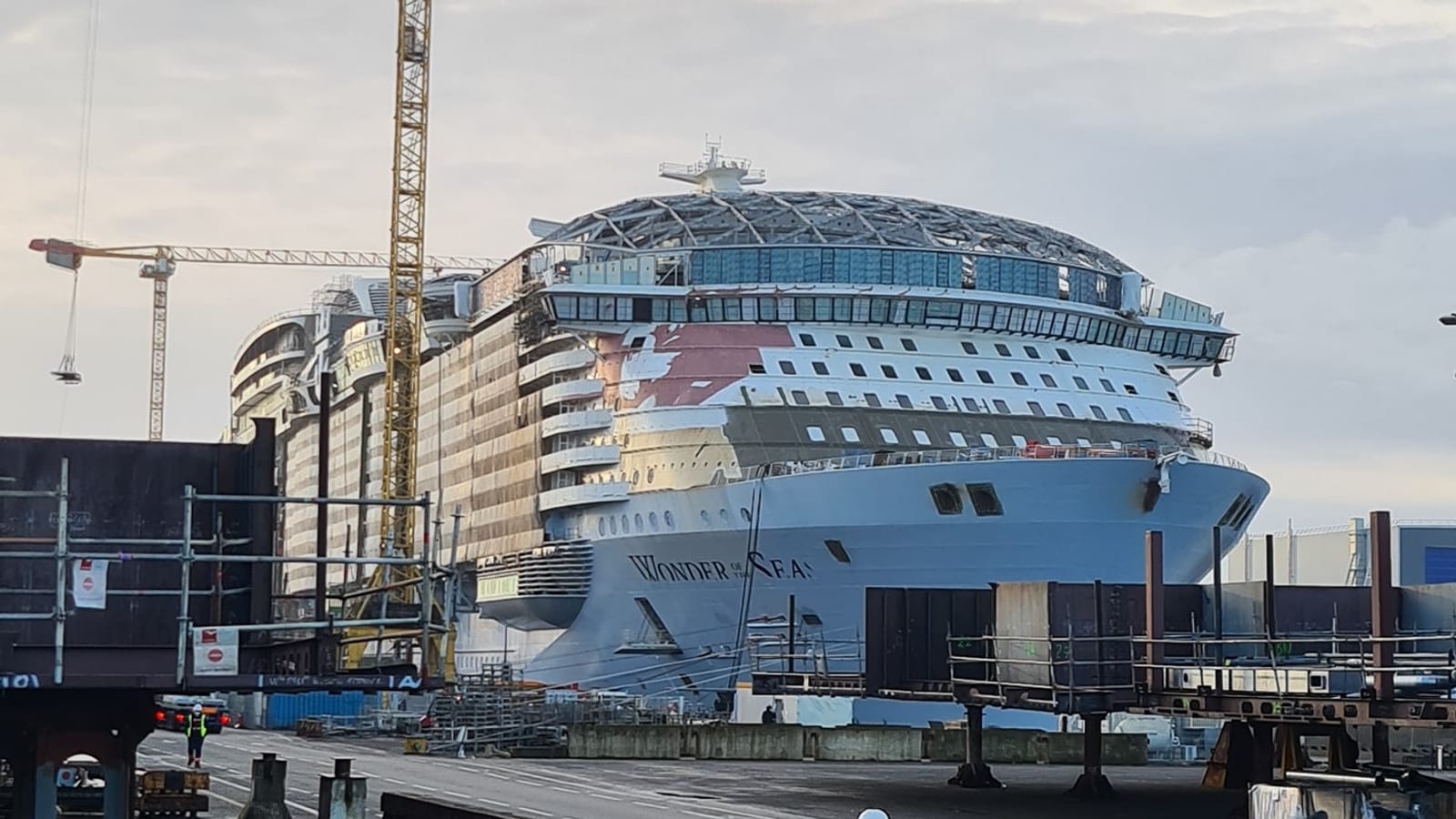 Royal Caribbean's Wonder of the Seas at the shipyard before delivery.